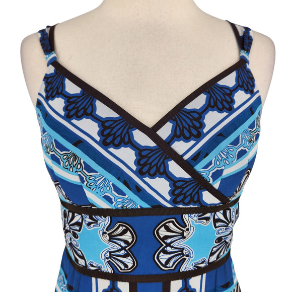 SALE Ann Taylor 100% Silk Dress Elegant Fitted Waist V neckline Blue Print SZ 0 - Picture 2 of 7